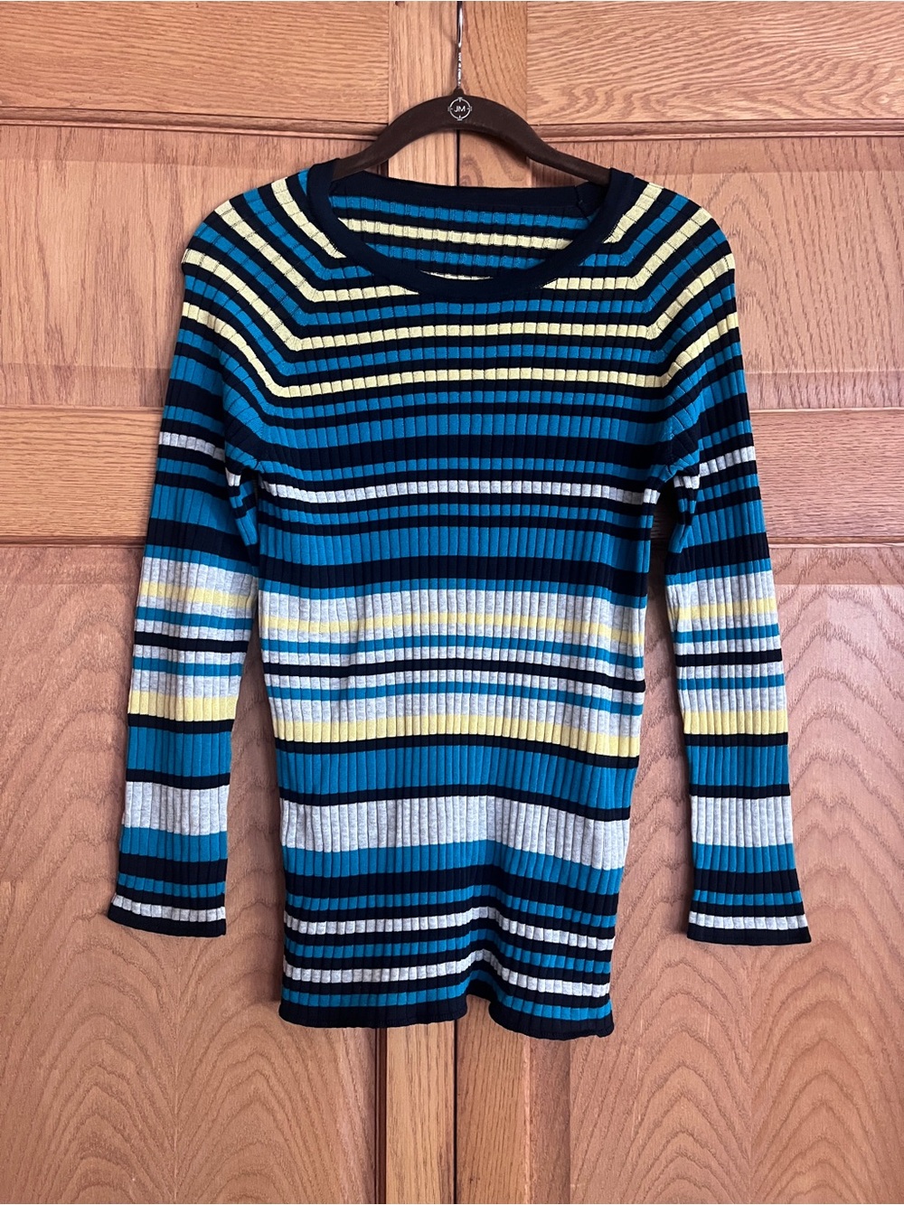 Japanese Vintage Striped Crewneck Sweater - Blue, Yellow & Gray